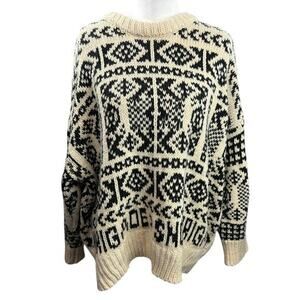 Zara Knit Oversized Chunky Fair Isle Apre Ski Crew‎ Neck Sweater Womens…